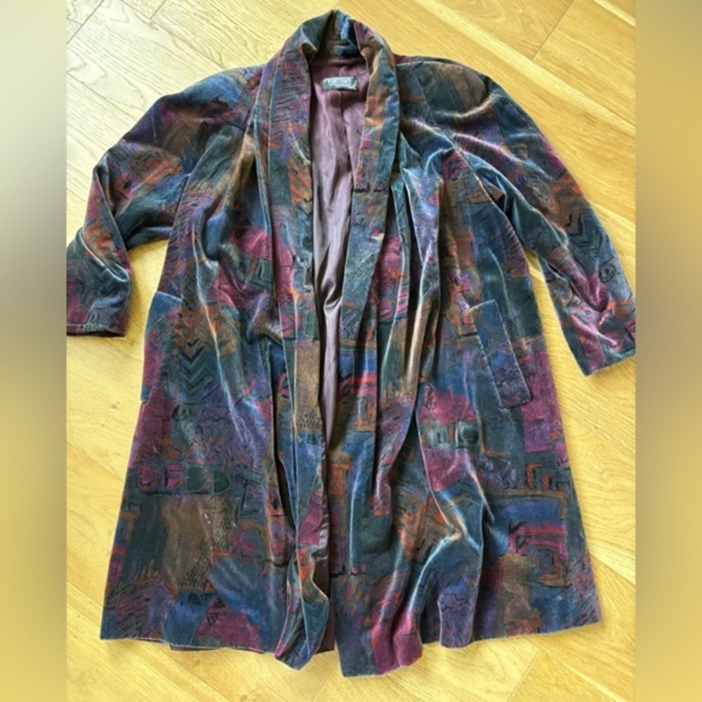 80’s VTG colorful velvet trench by Portraits